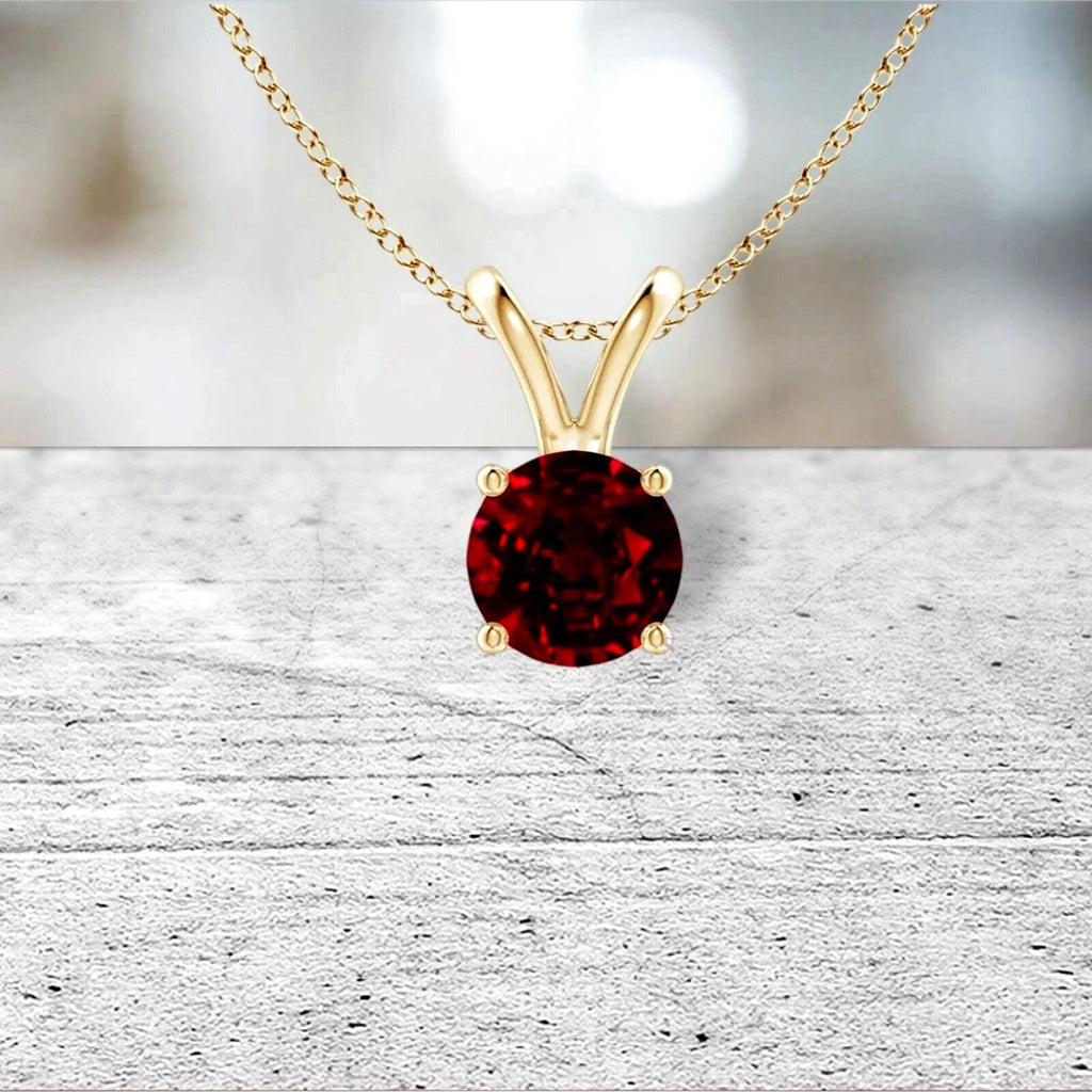 1.25 Ct Genuine Ruby Solitaire Pendant Necklace Yellow Gold Plated Silver Gemstone Jewelry