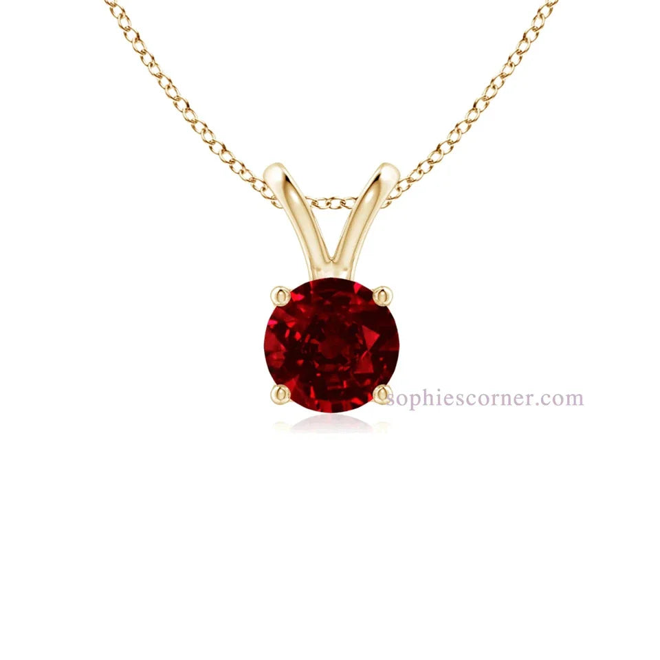 1.25 Ct Genuine Ruby Solitaire Pendant Necklace Yellow Gold Plated Silver Gemstone Jewelry
