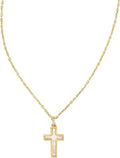 Kendra Scott Cross Pendant Necklace for Women Gold White Opal Religious Fashion Jewelry Gift