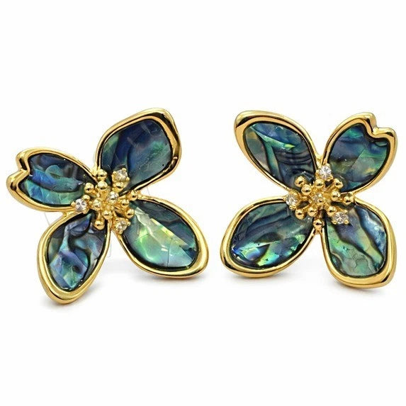 Gold Tone Flower Stud Earrings for Women Four Petal Fashion Jewelry Gift Set Floral Earrings