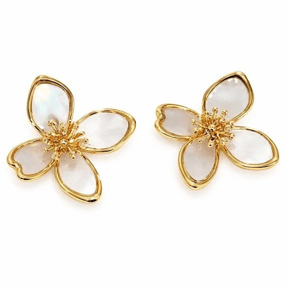 Gold Tone Flower Stud Earrings for Women Four Petal Fashion Jewelry Gift Set Floral Earrings