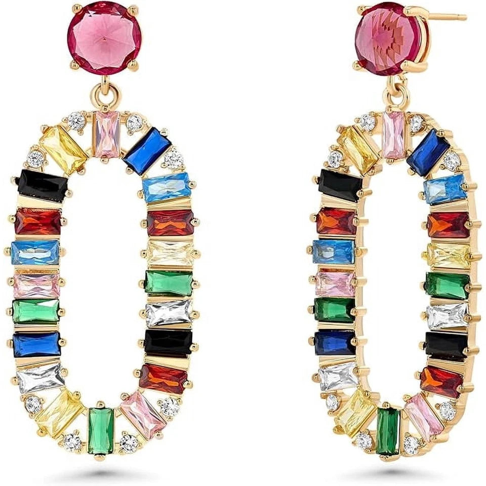 Gold Tone Multicolor Dangle Earrings for Women Simulated Stone Fashion Jewelry Gift Set Wear