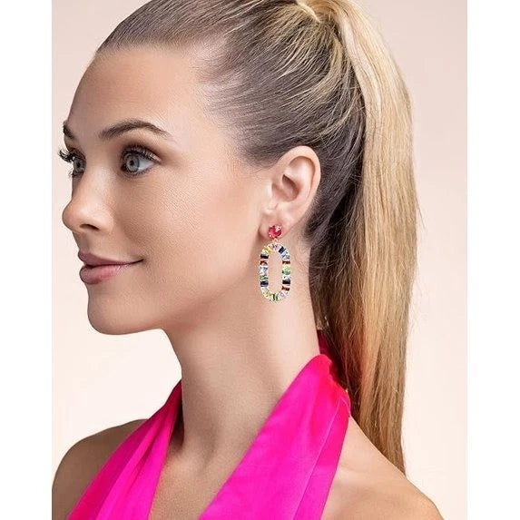Gold Tone Multicolor Dangle Earrings for Women Simulated Stone Fashion Jewelry Gift Set Wear