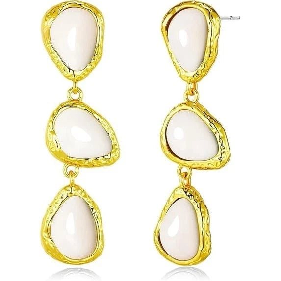 Gold Tone Teardrop Dangle Earrings for Women Simulated Stone Fashion Jewelry Gift Set Elegant Drop Earrings