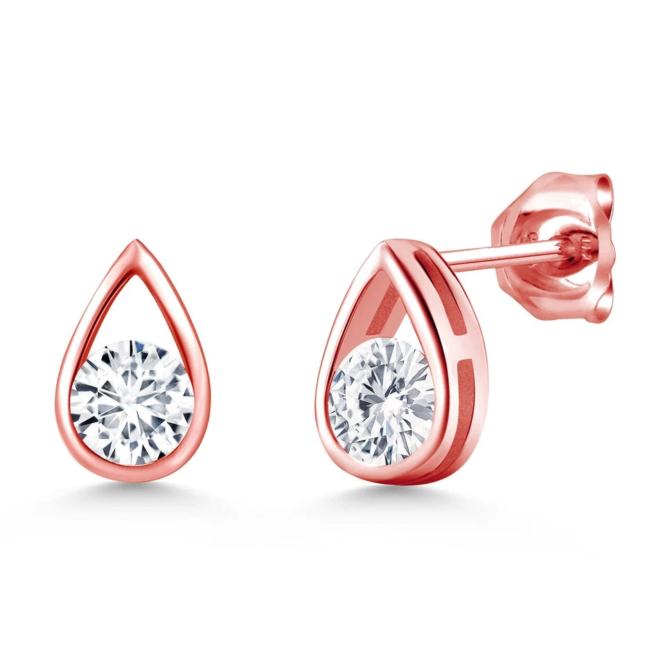 Teardrop Stud Earrings for Women & Men 18K Rose Gold Plated Silver 5mm Round Minimalist Jewelry
