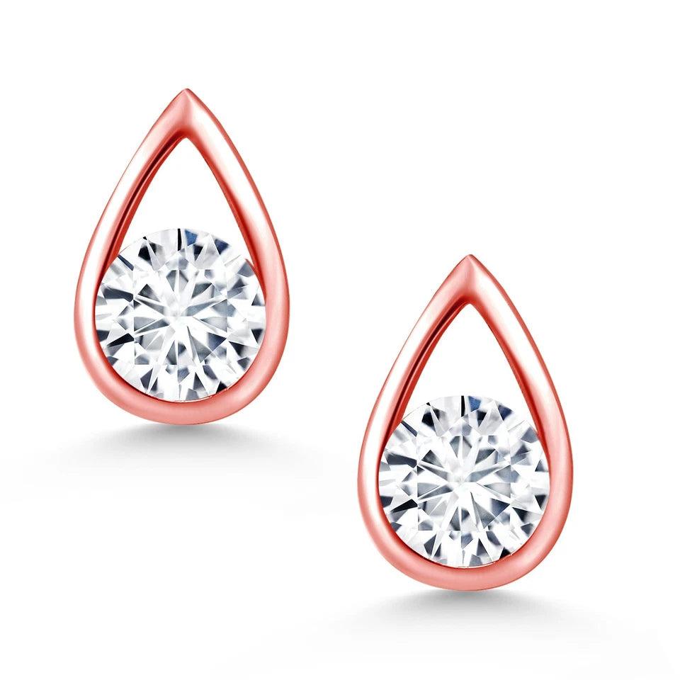 Teardrop Stud Earrings for Women & Men 18K Rose Gold Plated Silver 5mm Round Minimalist Jewelry