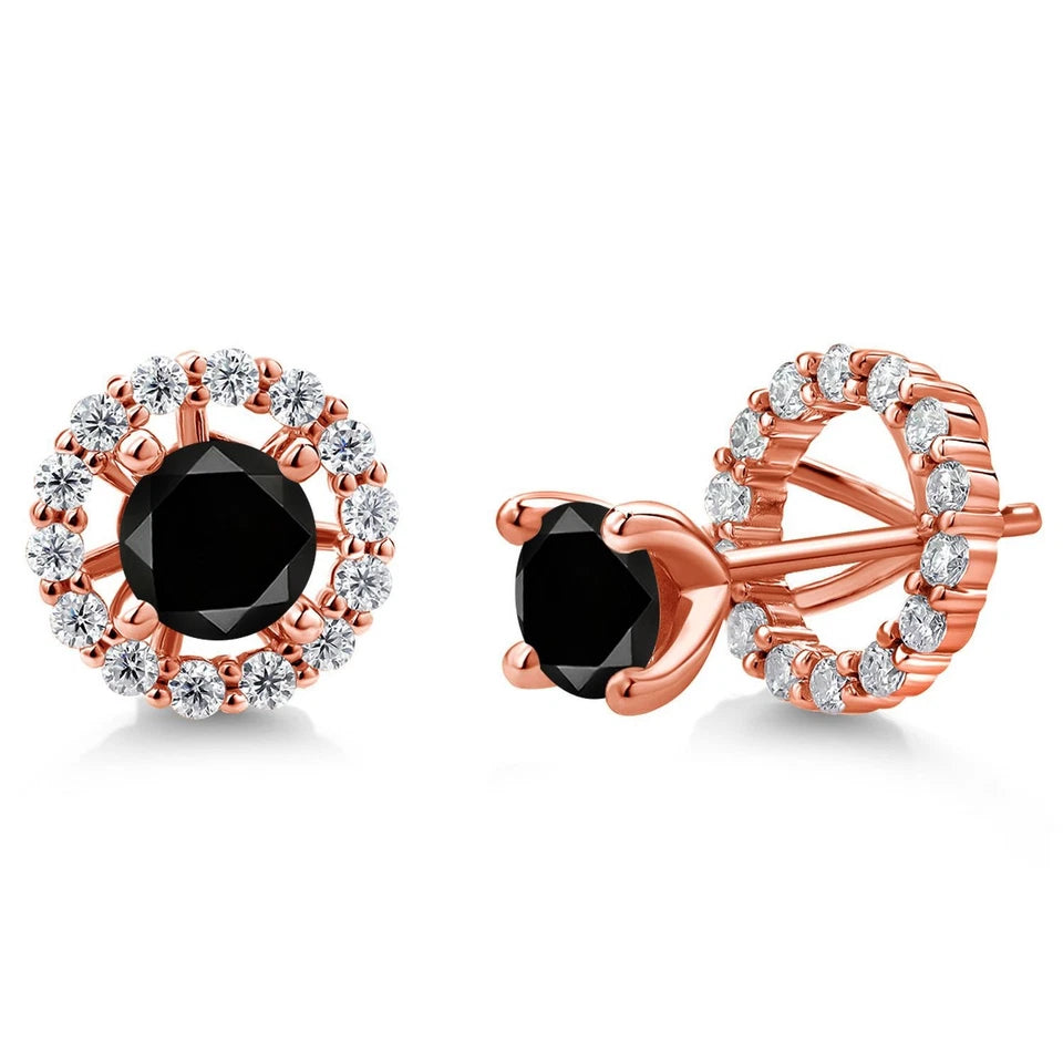 18K Rose Gold Plated Silver Women Stud Earrings with Removable Jackets Diamond Accent Fashion Jewelry