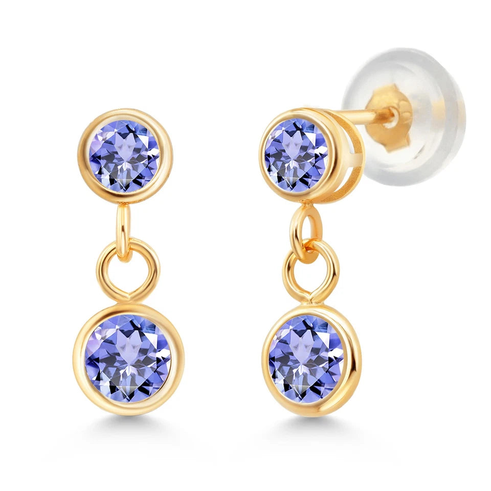 14K Yellow Gold Tanzanite Drop Dangle Earrings for Women 0.90 Cttw Gemstone Fine Jewelry